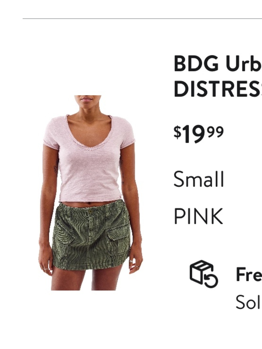 Urban Outfitters BDG Distressed Krissy Pink Short-Sleeve Scoop Neck Tee Small